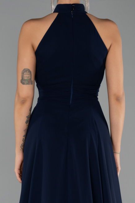 Robe de Soirée Longue Mousseline Bleu Marine ABU6506