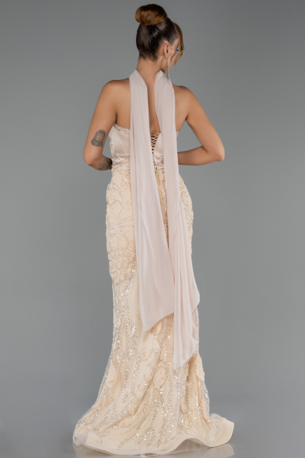 Robe de Soirée Longue Beige ABU6442