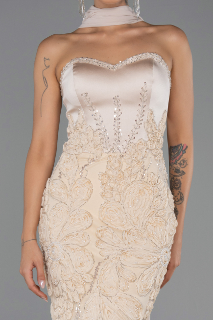 Robe de Soirée Longue Beige ABU6442