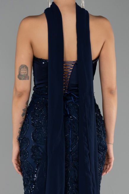 Robe de Soirée Longue Bleu Marine ABU6442