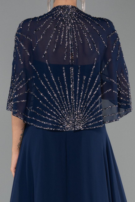 Robe Grande Taille Longue Mousseline Bleu Marine ABU6529