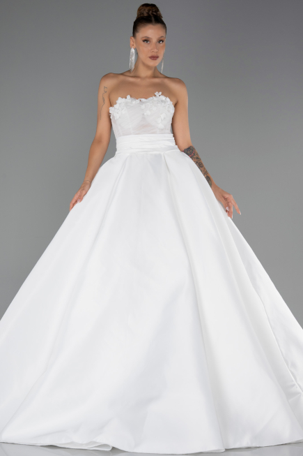 Robes de Mariage Longue Satin Blanc ABG197