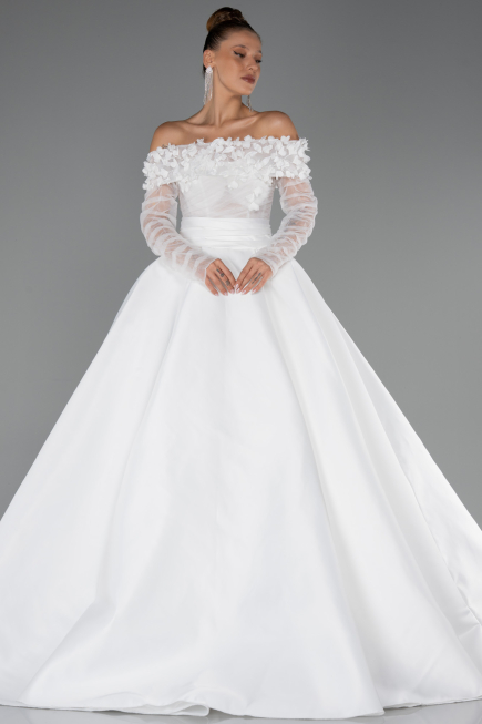 Robes de Mariage Longue Satin Blanc ABG197