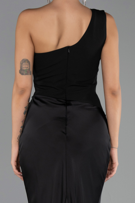 Robe de Soirée Longue Satin Noir ABU6331