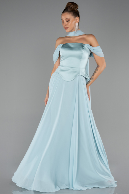 Robe de Soirée Longue Mousseline Menthe ABU5327