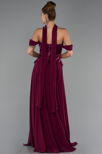 Robe de Soirée Longue Mousseline Prune ABU5327