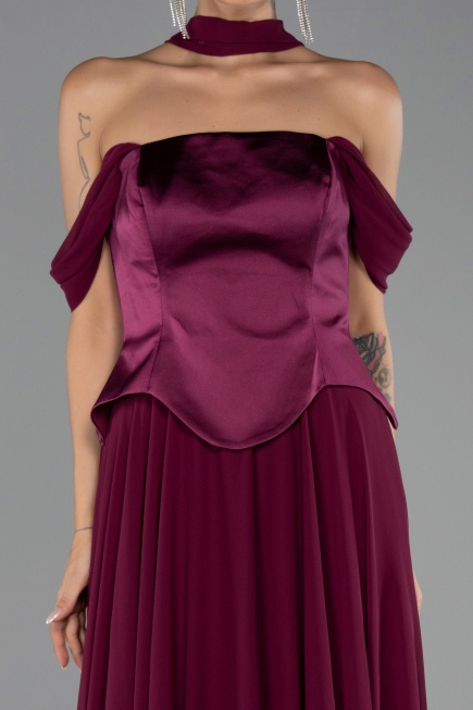 Robe de Soirée Longue Mousseline Prune ABU5327