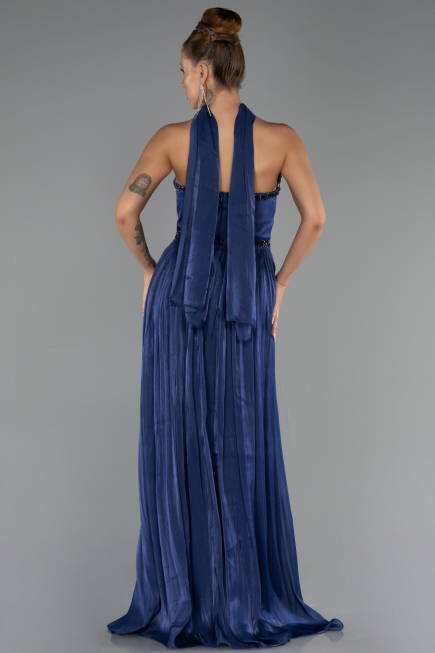 Robe de Soirée Longue Mousseline Bleu Marine ABU6531