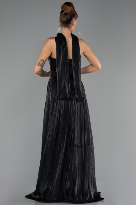 Robe de Soirée Longue Mousseline Noir ABU6531