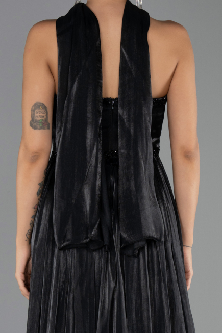 Robe de Soirée Longue Mousseline Noir ABU6531