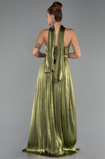 Robe de Soirée Longue Mousseline Vert Huile ABU6531