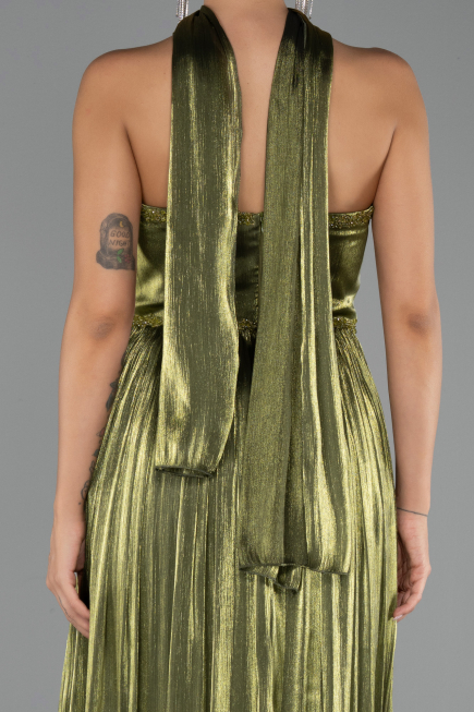 Robe de Soirée Longue Mousseline Vert Huile ABU6531