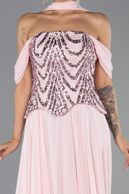 Robe de Soirée Longue Mousseline Poudre ABU6532