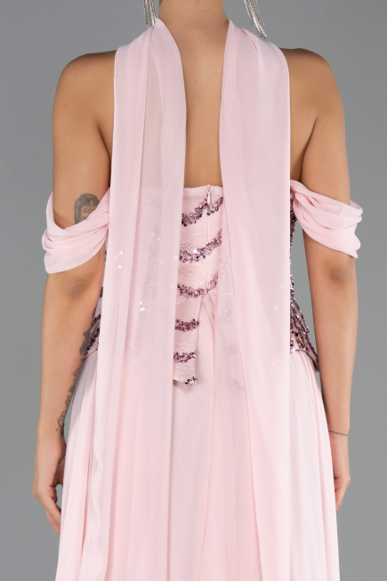 Robe de Soirée Longue Mousseline Poudre ABU6532