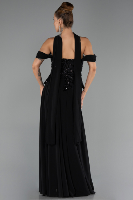 Robe de Soirée Grande Taille Longue Mousseline Noir ABU6535