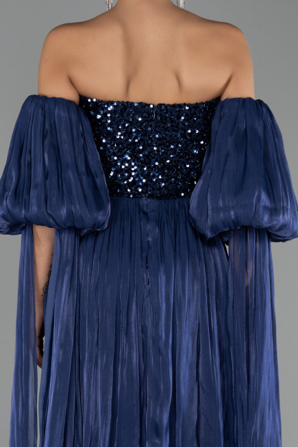Robe de Soirée Longue Mousseline Bleu Marine ABU6533