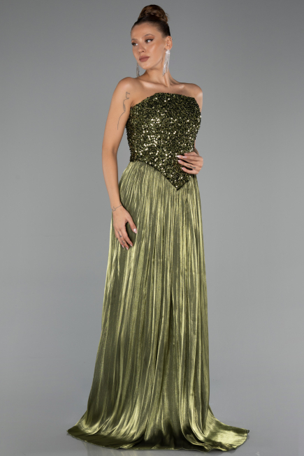 Robe de Soirée Longue Mousseline Vert Huile ABU6533