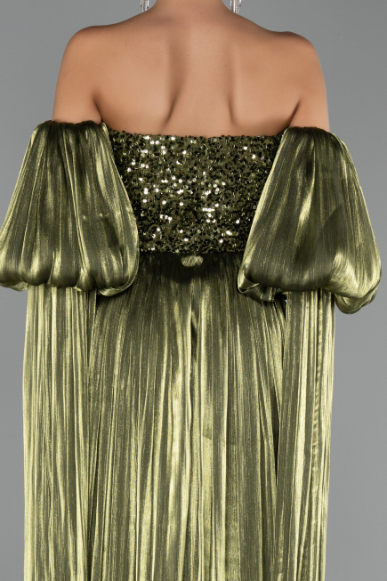 Robe de Soirée Longue Mousseline Vert Huile ABU6533