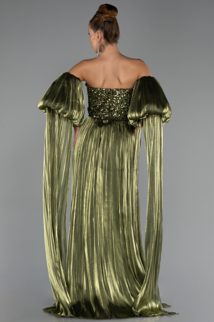 Robe de Soirée Longue Mousseline Vert Huile ABU6533