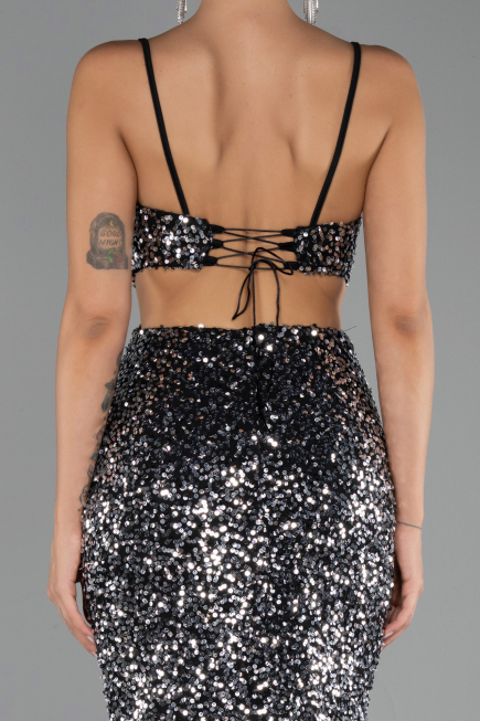 Robe de Soirée Longue Noir-Argent ABU5980