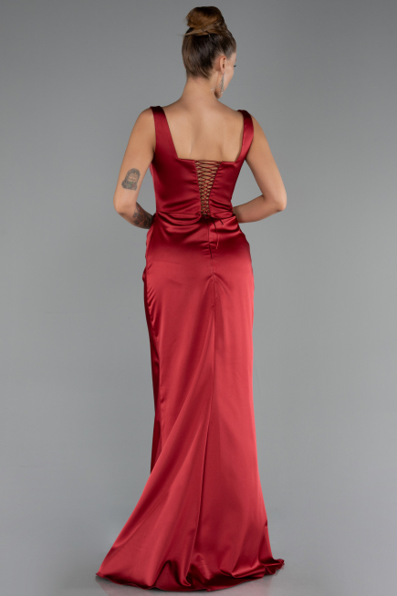 Robe Grande Taille Longue Satin Rouge Bordeaux ABU6543