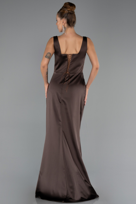 Robe Grande Taille Longue Satin Brun ABU6543