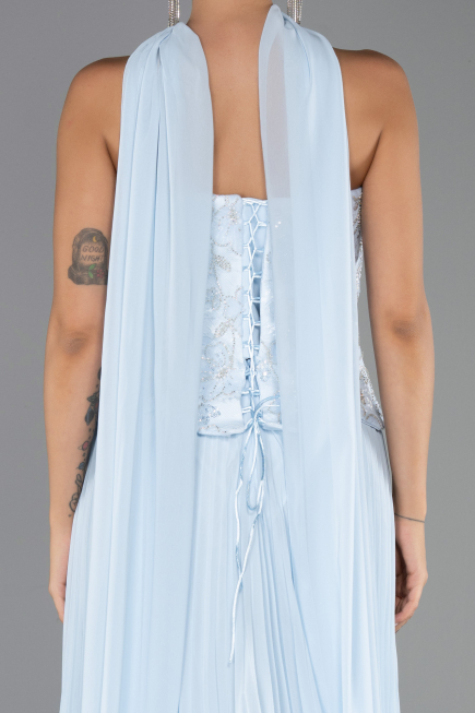 Robe de Soirée Longue Mousseline Bleu clair ABU6436