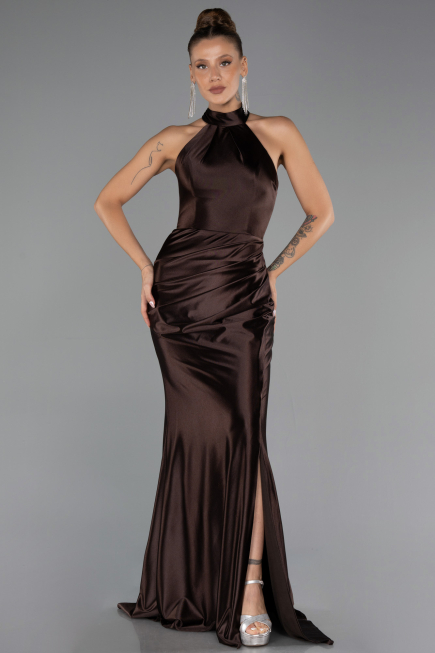 Robe de Soirée Grande Taille Longue Brun ABU6539