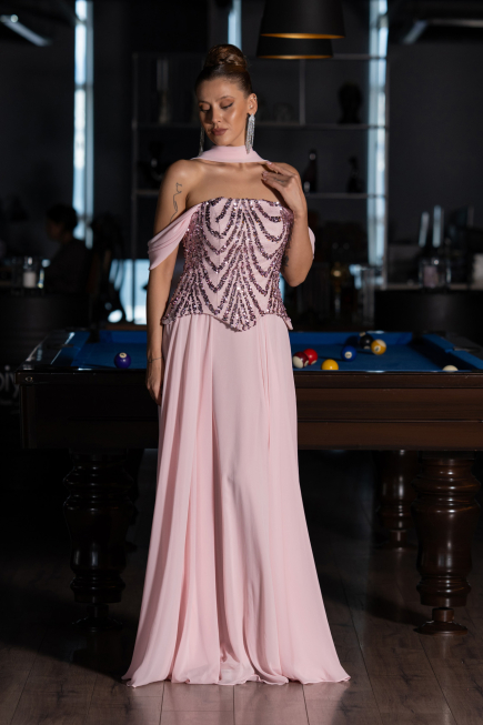 Robe de Soirée Longue Mousseline Poudre ABU6532