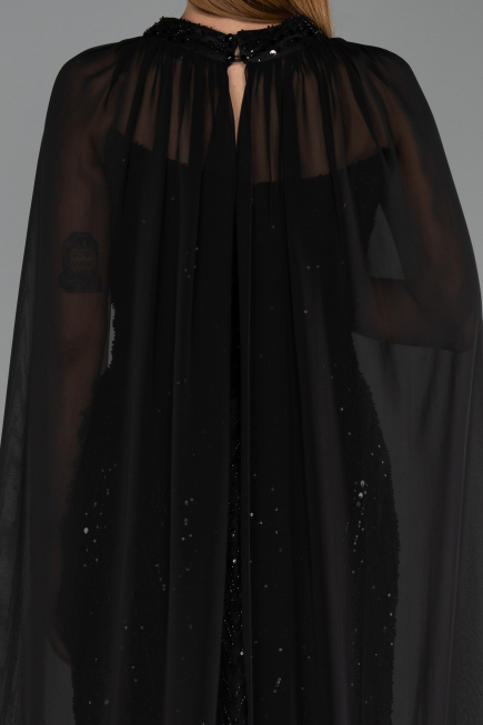Robe de Soirée Grande Taille Longue Perlé Noir ABU6545