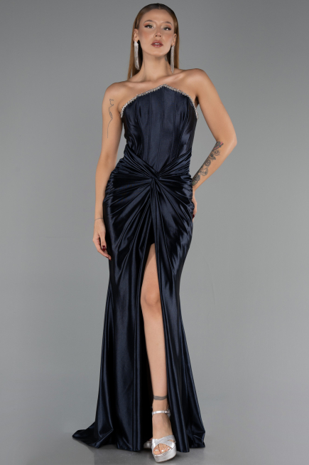 Robe de Soirée Longue Bleu Marine ABU6548