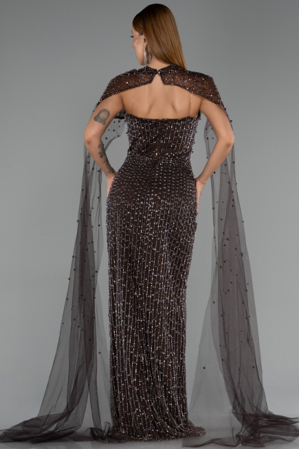 Robe de Soirée Longue Perlé Brun ABU5483