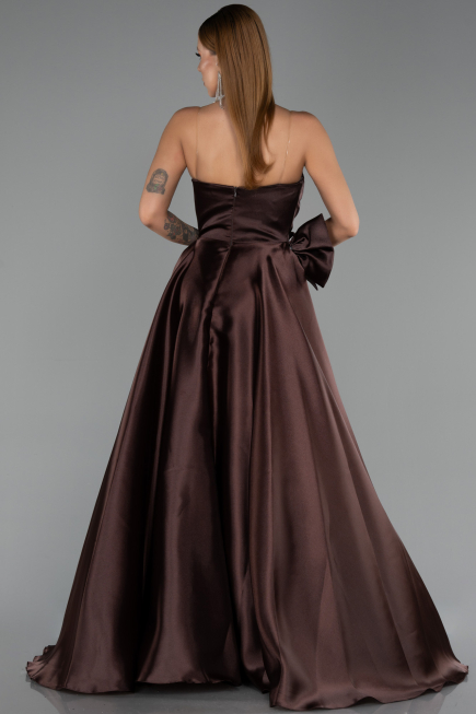 Robe de Soirée Longue Satin Brun ABU5541