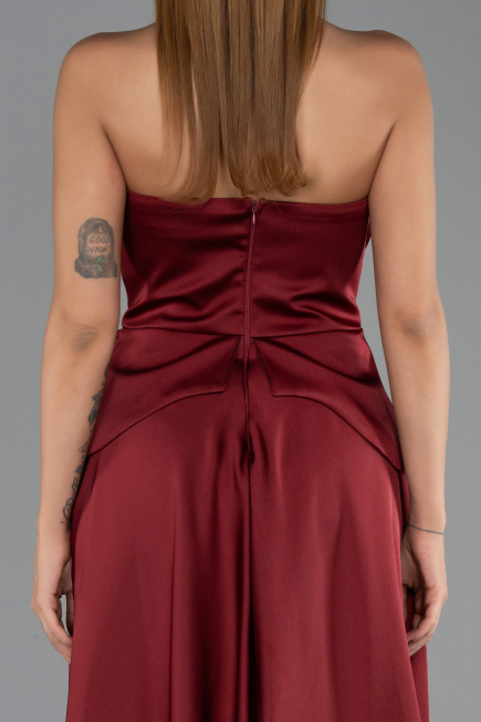 Robe de Soirée Longue Dantelle Rouge Bordeaux ABU5615