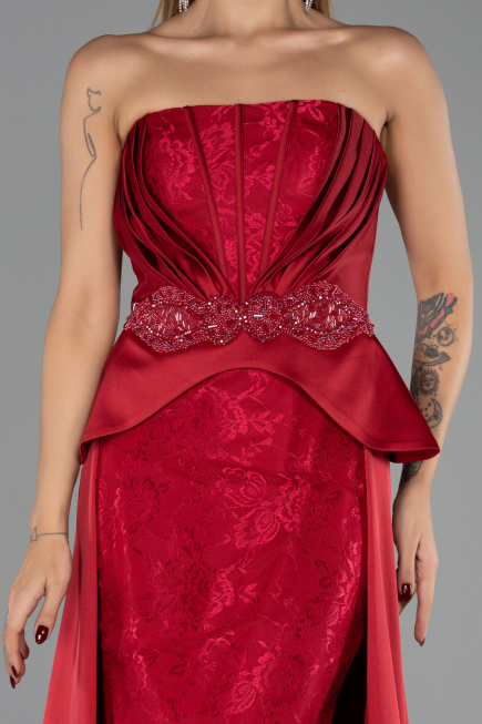Robe de Soirée Longue Dantelle Rouge ABU5615