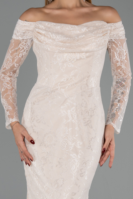 Robe de Soirée Longue Dantelle Beige ABU5617