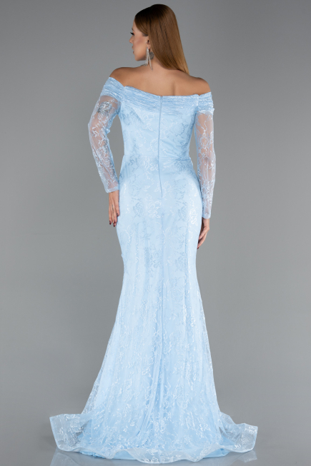 Robe de Soirée Longue Dantelle Bleu clair ABU5617