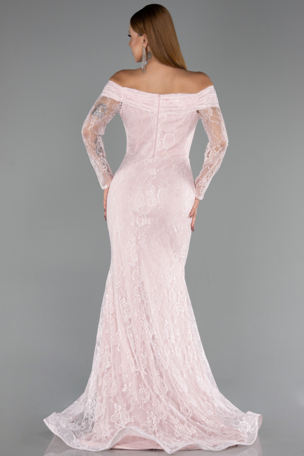 Robe de Soirée Longue Dantelle Poudre ABU5617