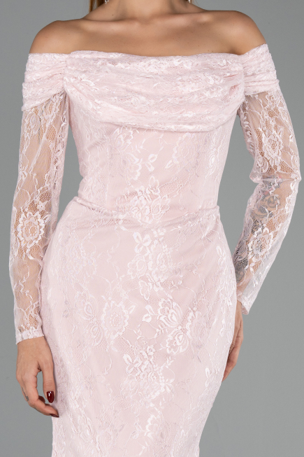 Robe de Soirée Longue Dantelle Poudre ABU5617