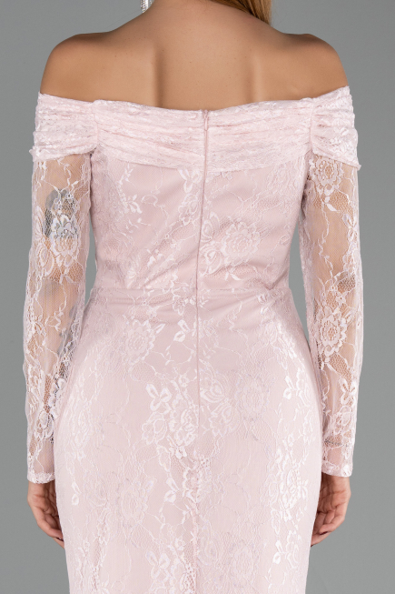 Robe de Soirée Longue Dantelle Poudre ABU5617