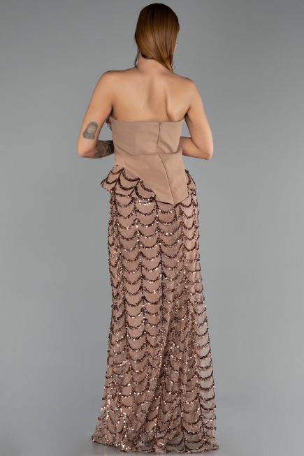 Robe de Soirée Longue Squameuse Cuivre ABU5919