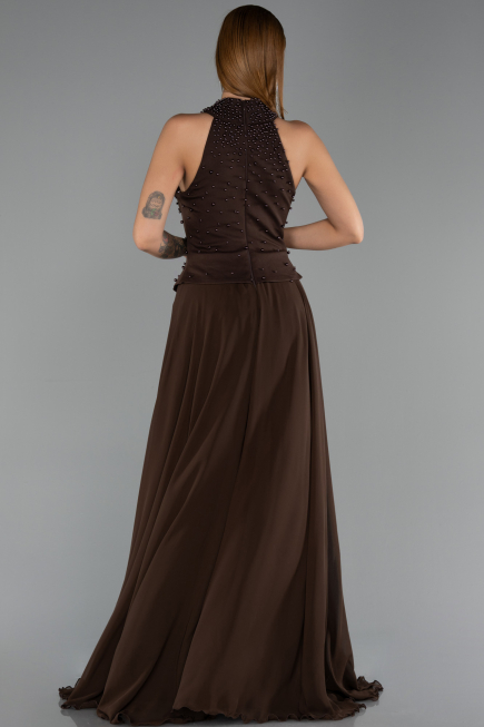 Robe de Soirée Longue Mousseline Brun ABU6550