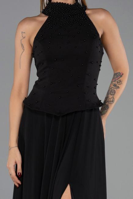 Robe de Soirée Longue Mousseline Noir ABU6550