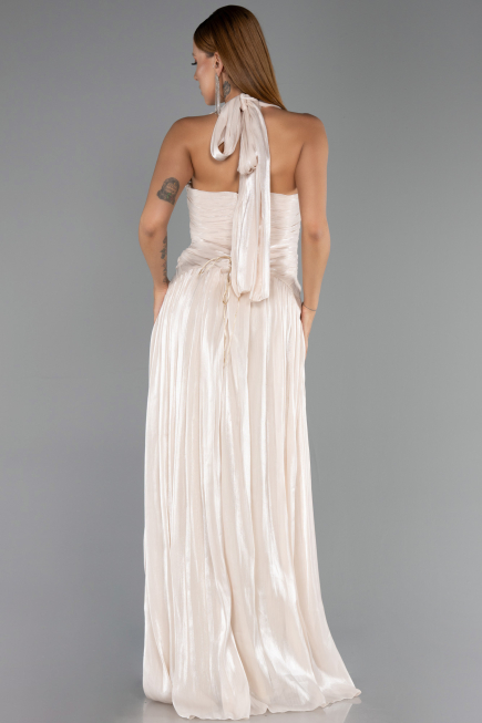 Robe de Soirée Longue Mousseline Beige ABU6551