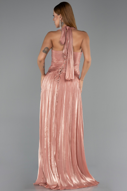 Robe de Soirée Longue Mousseline Marron Clair ABU6551