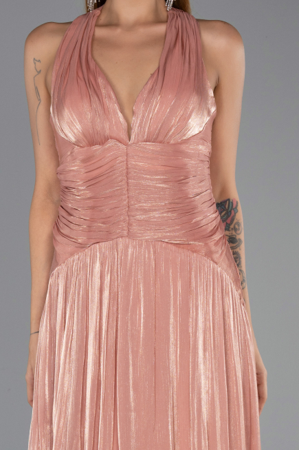 Robe de Soirée Longue Mousseline Marron Clair ABU6551