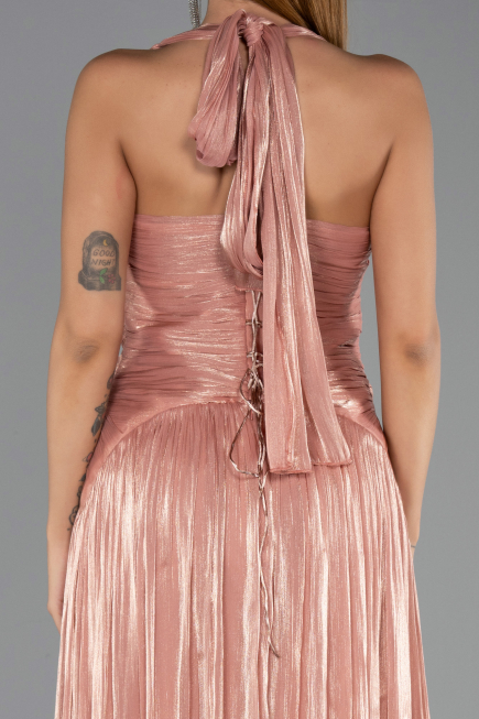 Robe de Soirée Longue Mousseline Marron Clair ABU6551