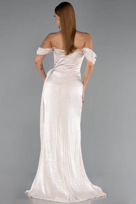 Robe de Soirée Longue Mousseline Beige ABU6496