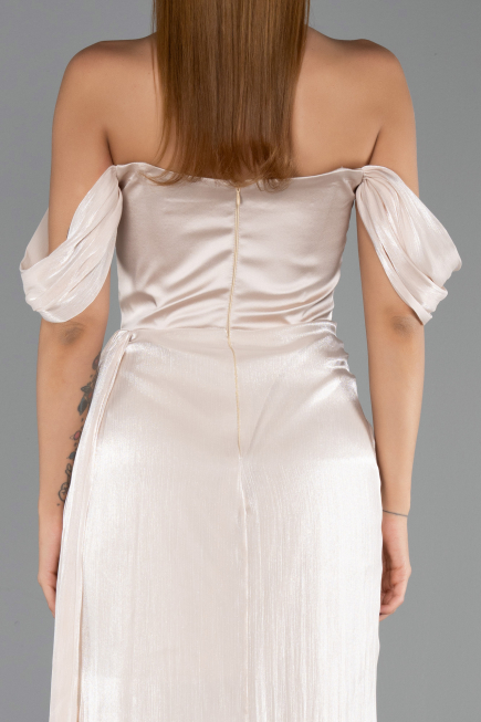 Robe de Soirée Longue Mousseline Beige ABU6496