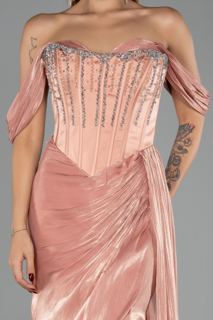Robe de Soirée Longue Mousseline Saumon ABU6496